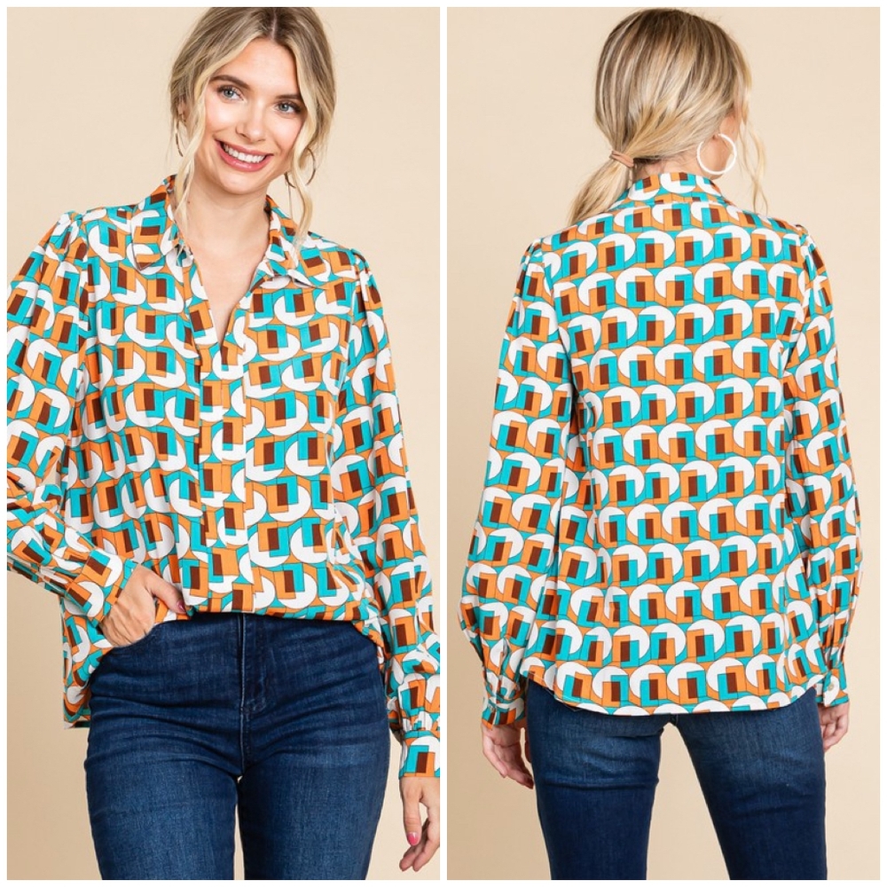 JODIFL Retro Chic Relaxed Fit Long Sleeves Blouse - Picture 2 of 7